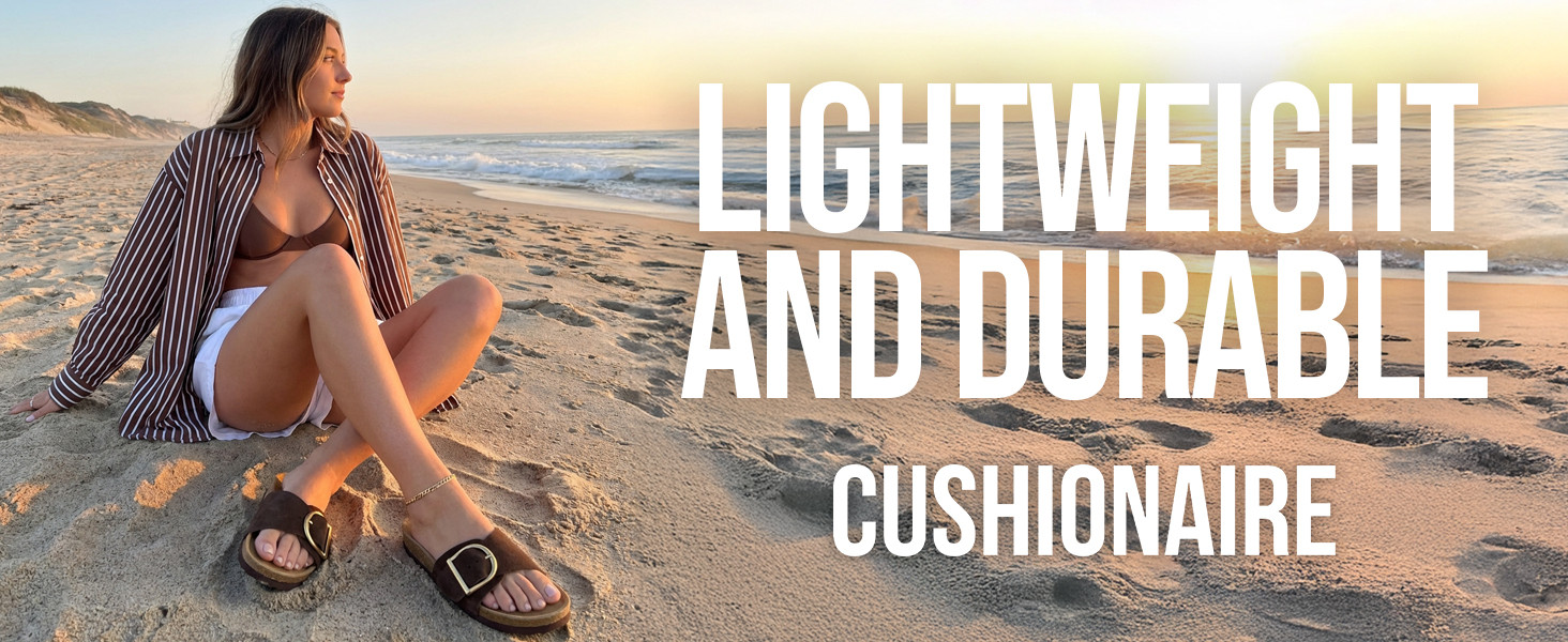 CUSHIONAIRE Leeds 100% Genuine Leather Suede Womens Sandals, Comfortable Slides for Women with Ad... | Amazon (US)