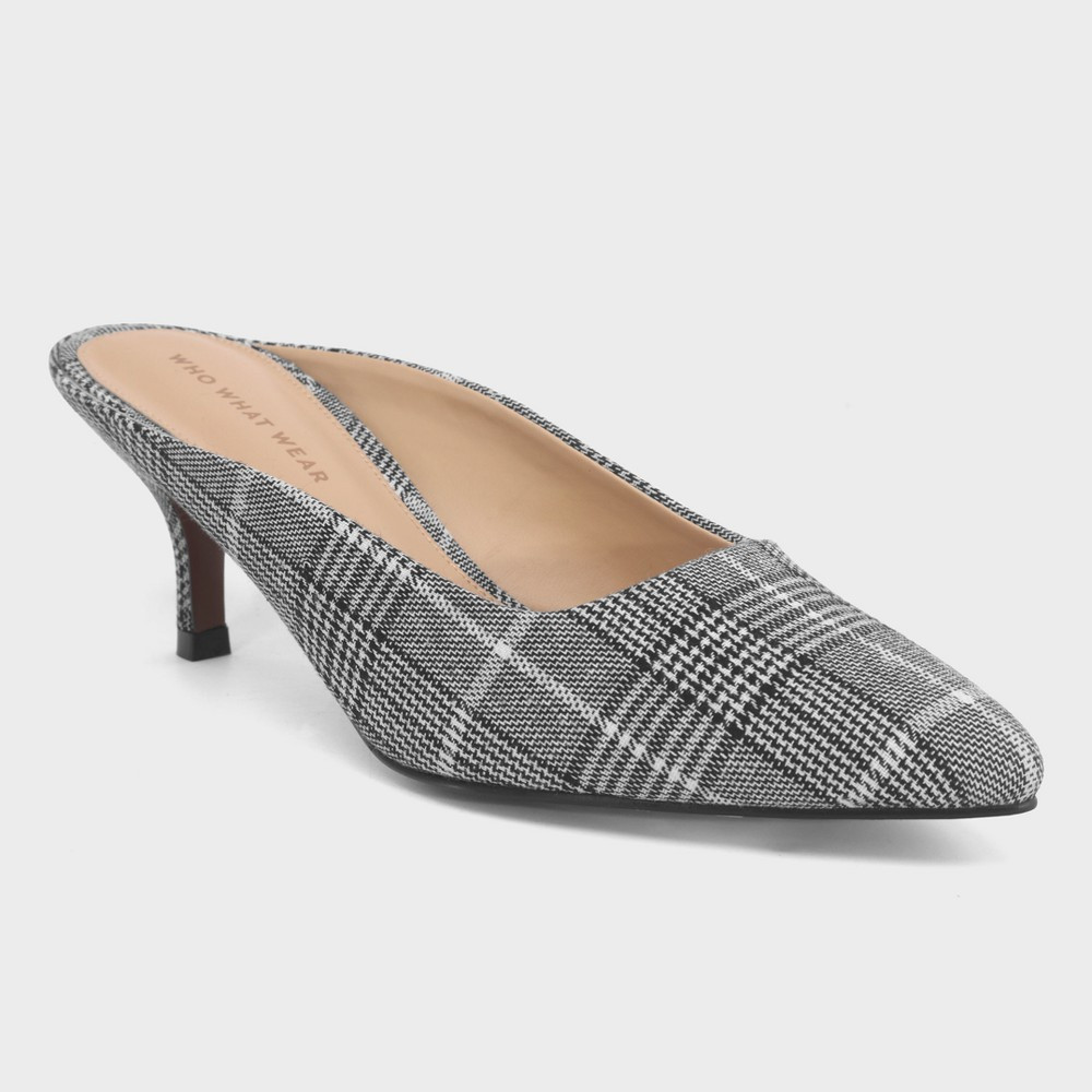 Women's Kaia Plaid Kitten Heeled Mule Pumps - Who What Wear Gray 6 | Target