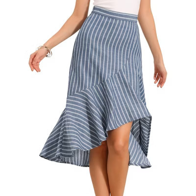 INSPIRE CHIC Women's Casual Stripe Summer High Low Hem Ruffles A-Line Midi Skirts X-Small Light Blue | Target
