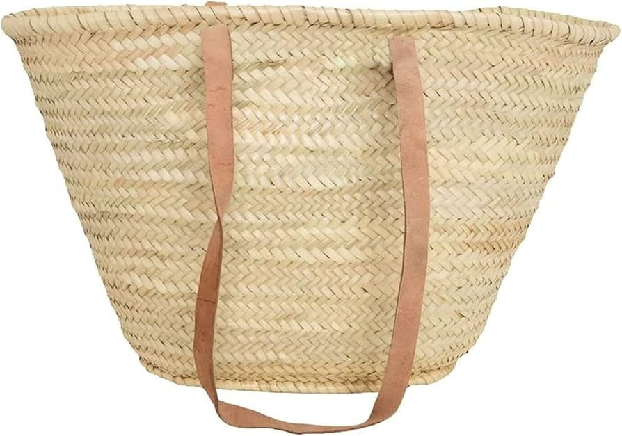 AnewStraw French And Moroccan Style Market Basket Bag With Long Leather Brown Handles Made By AnewSt | Amazon (US)