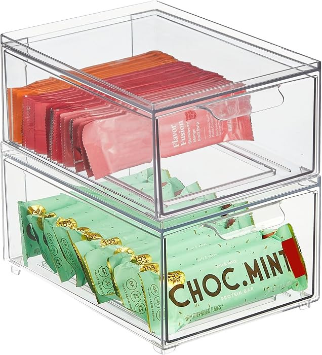 mDesign Stackable Storage Containers Box with Pull-Out Drawer - Stacking Plastic Drawers Bins for... | Amazon (US)