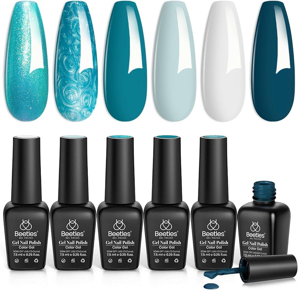 Beetles Teal Gel Polish Set, Mermaid Pearl Teal Blue Gel Turquoise Glitter | Amazon (US)