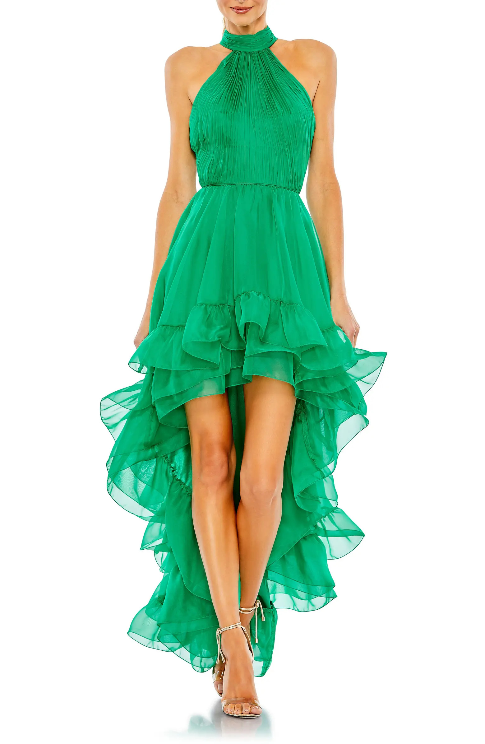 Mac Duggal Halter Neck Tiered Ruffle High Low Dress | Nordstrom | Nordstrom