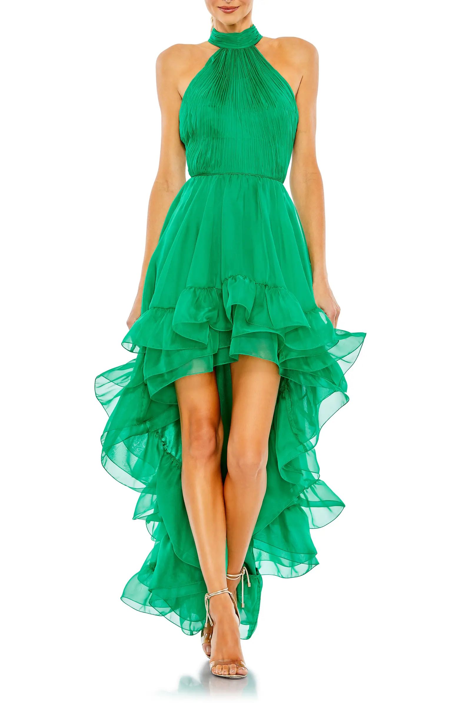 Halter Neck Tiered Ruffle High Low Dress | Nordstrom