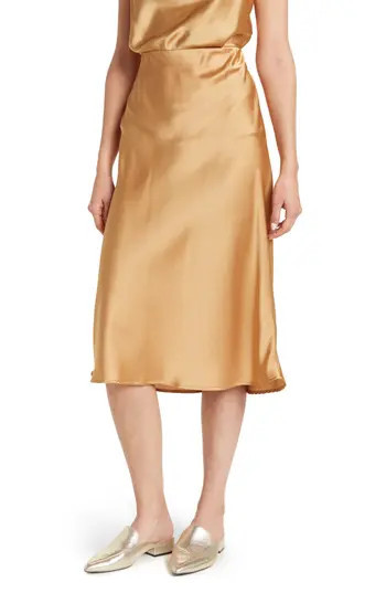 Renee C Solid Satin Midi Skirt in Gold at Nordstrom Rack, Size Small | Nordstrom Rack