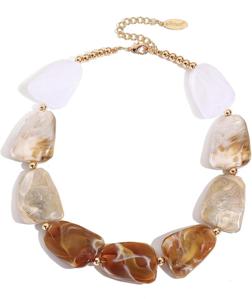 Bocar Bold Chunky Resin Statement Necklace for Women, Irregular Bead Collar Necklace, Vintage Chunky Jewelry for Party, Holiday & Gift (NK-10829) | Amazon (US)