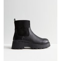 Women's Wide Fit Black Leather-Look Chunky Boots New Look | New Look (UK)