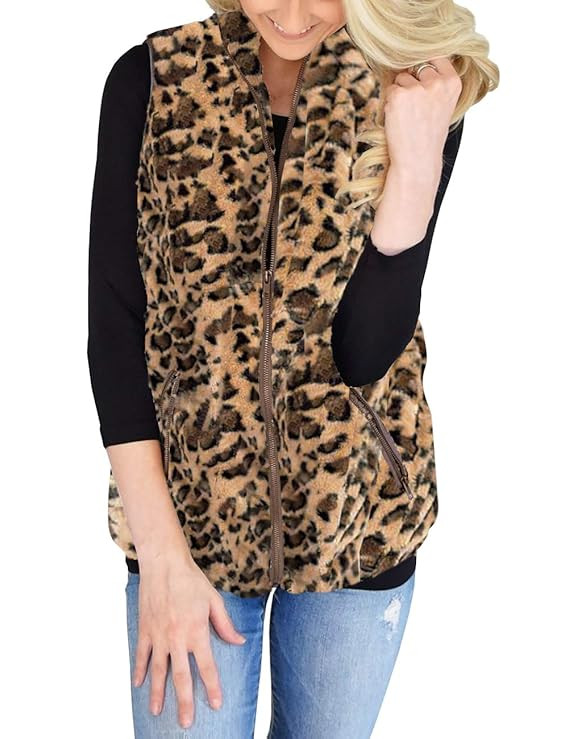 MEROKEETY Women's Casual Sherpa Fleece Lightweight Fall Warm Zipper Vest with Pockets | Amazon (US)