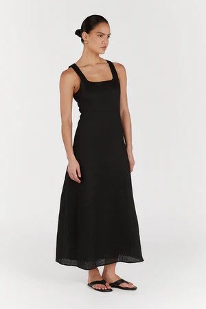 SHANNON BLACK LINEN MIDI DRESS | DISSH