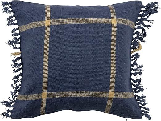 Creative Co-Op Cotton Flannel Plaid Fringe Pillow, 18" L x 18" W x 2" H, Multicolor | Amazon (US)
