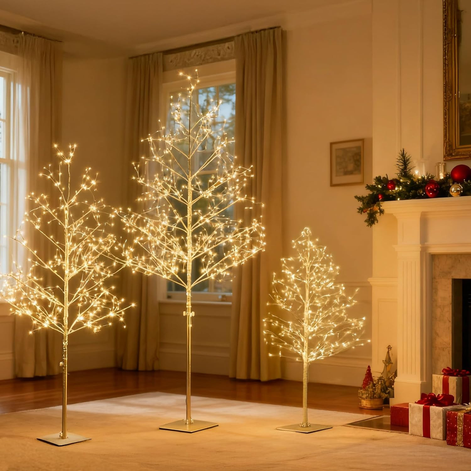 LIGHTSHARE Christmas Tree Combo Kit - Starlit Tree Collection with Angel Lights, 4 Feet 5 Feet and 6 Feet, Golden, Pack of 3, Perfect for Home Decor Holiday Party Wedding | Amazon (US)