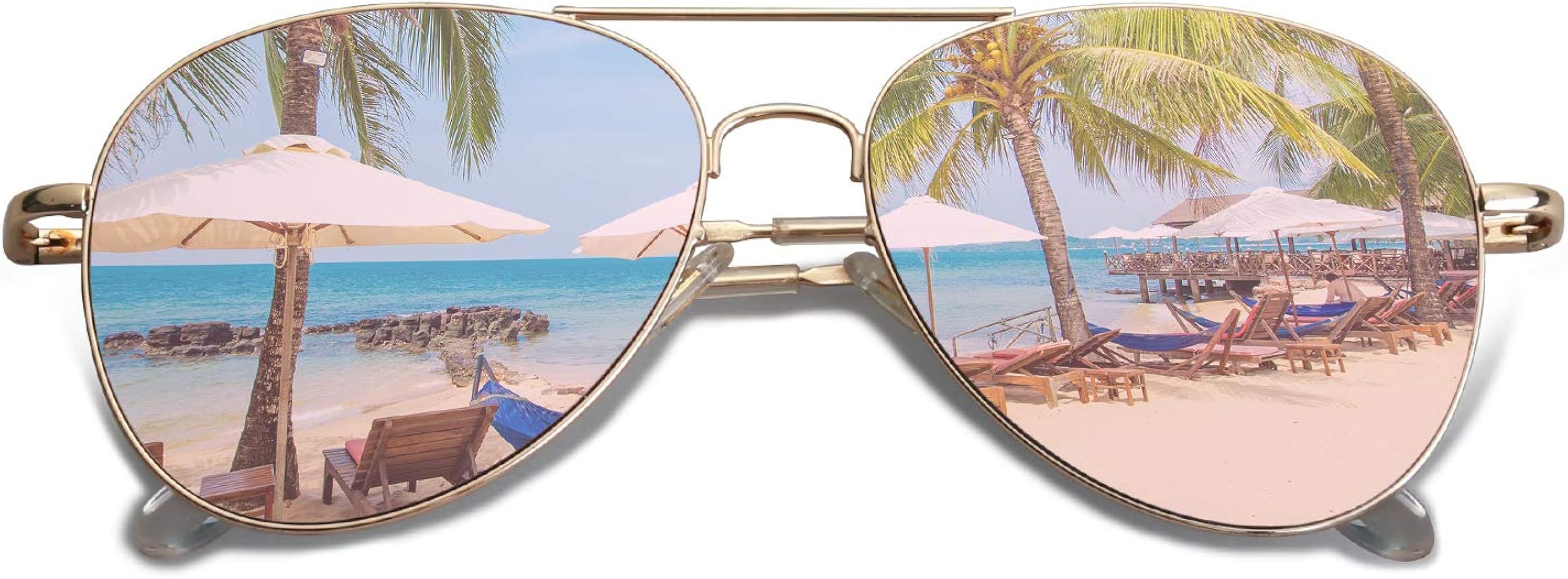 Classic Aviator Mirrored Flat Lens Sunglasses Metal Frame with Spring Hinges SJ1030 | Amazon (US)