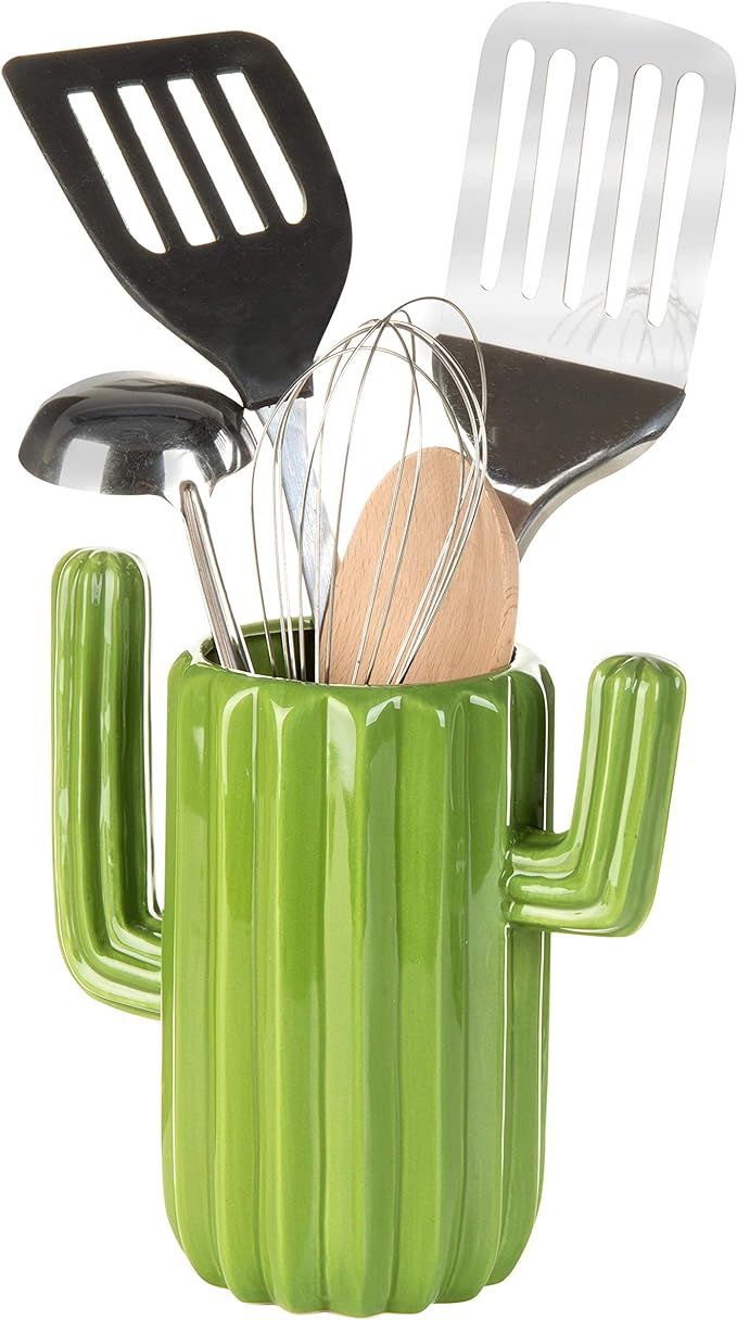 MyGift Green Ceramic Cactus-Shaped Utensil Crock, Countertop Cookware Holder | Amazon (US)