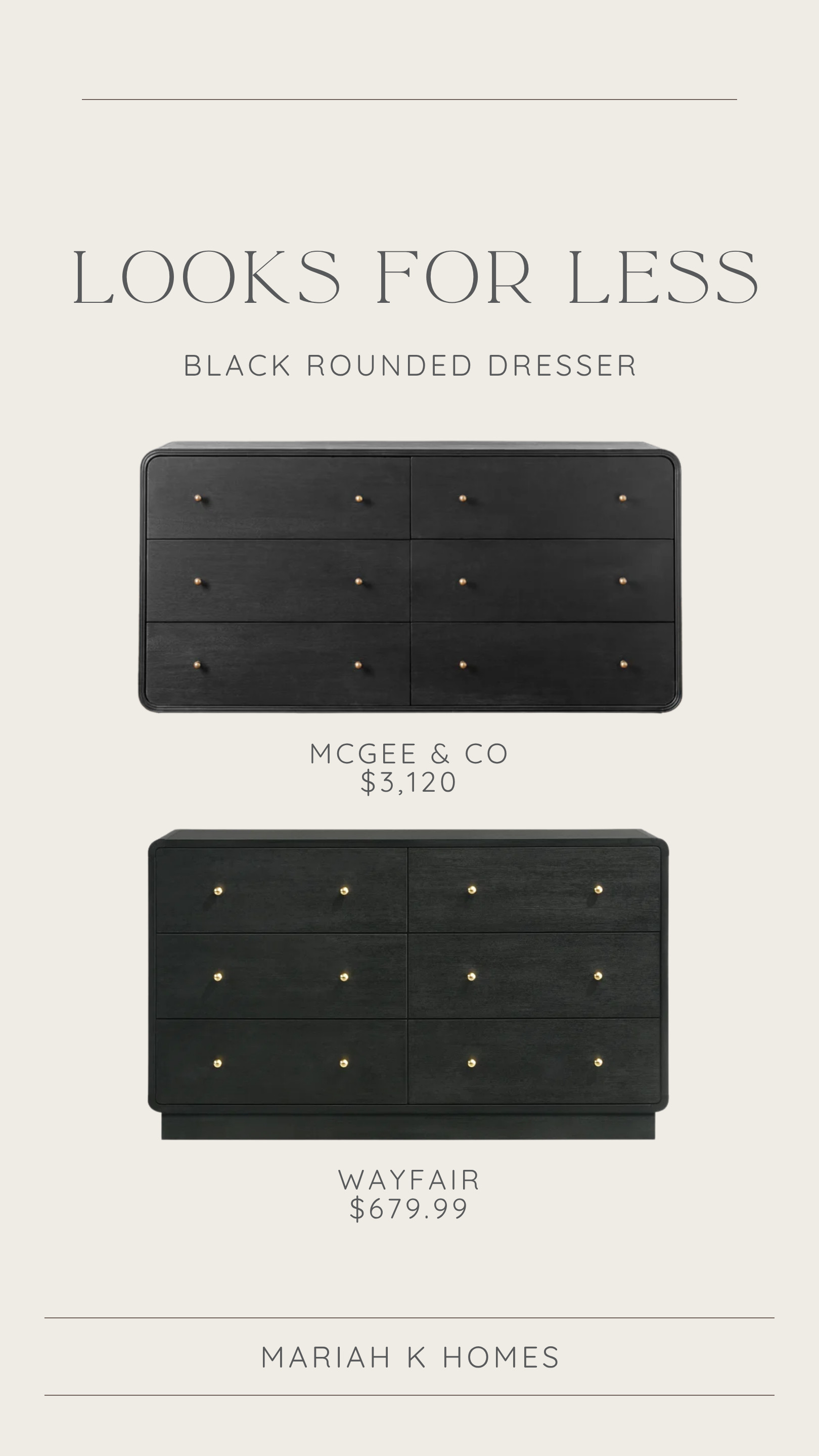 Designer style for less. This dresser has all the details I love—rounded edges, a timeless black finish, and plenty of storage. If you've been eyeing the designer version, this look-for-less find delivers the same elevated style for a fraction of the price. #looksforless #blackdresser #mariahkoehle #mariahkhomes #socialagentcircle #expluxury #exprealty 

 #LTKHome #LTKSaleAlert