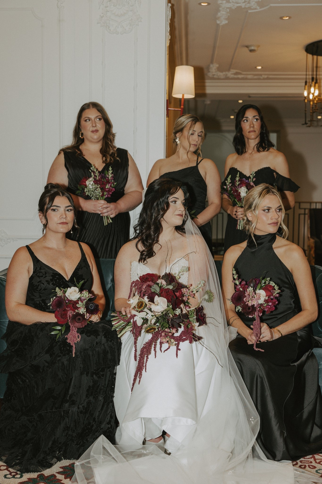 bridal party, wedding party, mismatched dresses, black bridesmaid dresses, black dress, black gown, black satin gown 

#LTKWedding