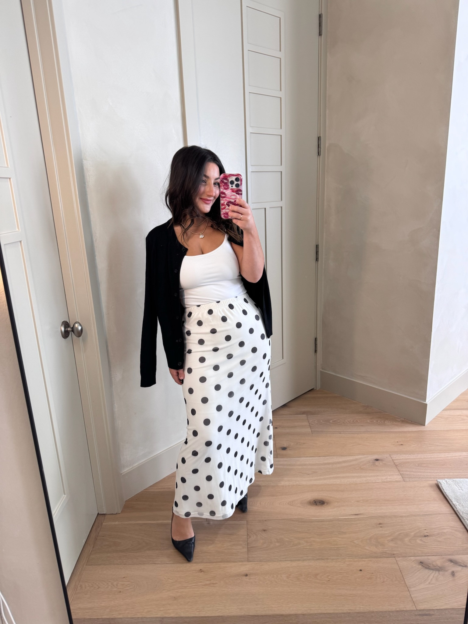 Must have cardigan! Paired with a mesh polka dot maxi skirt for a chic look! 

I'm wearing a size small in everything! 

5'0" 140lbs 
Petite friendly

#LTKootd #LTKSaleAlert #LTKPetite