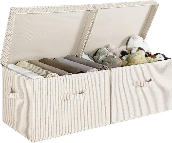 StorageWorks Fabric Storage Bins with Lid, Decorative Storage Boxes for Shelves, Stackable Closet... | Amazon (US)