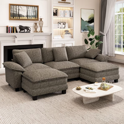 Captiva Designs Cloud Modular Sectional Sofa, 123.6" U-Shaped 5-Seater with 2 Ottomans Ash Chenille | Target
