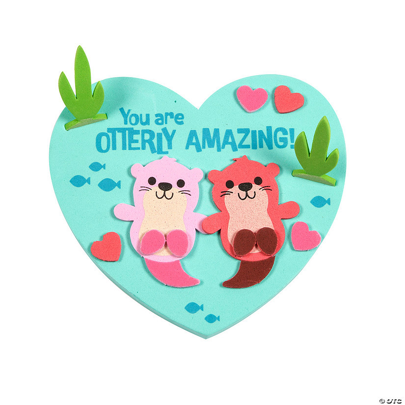 5 1/2" x 5" Valentine Floating Otters Foam Craft Kit - Makes 12 | Oriental Trading Company