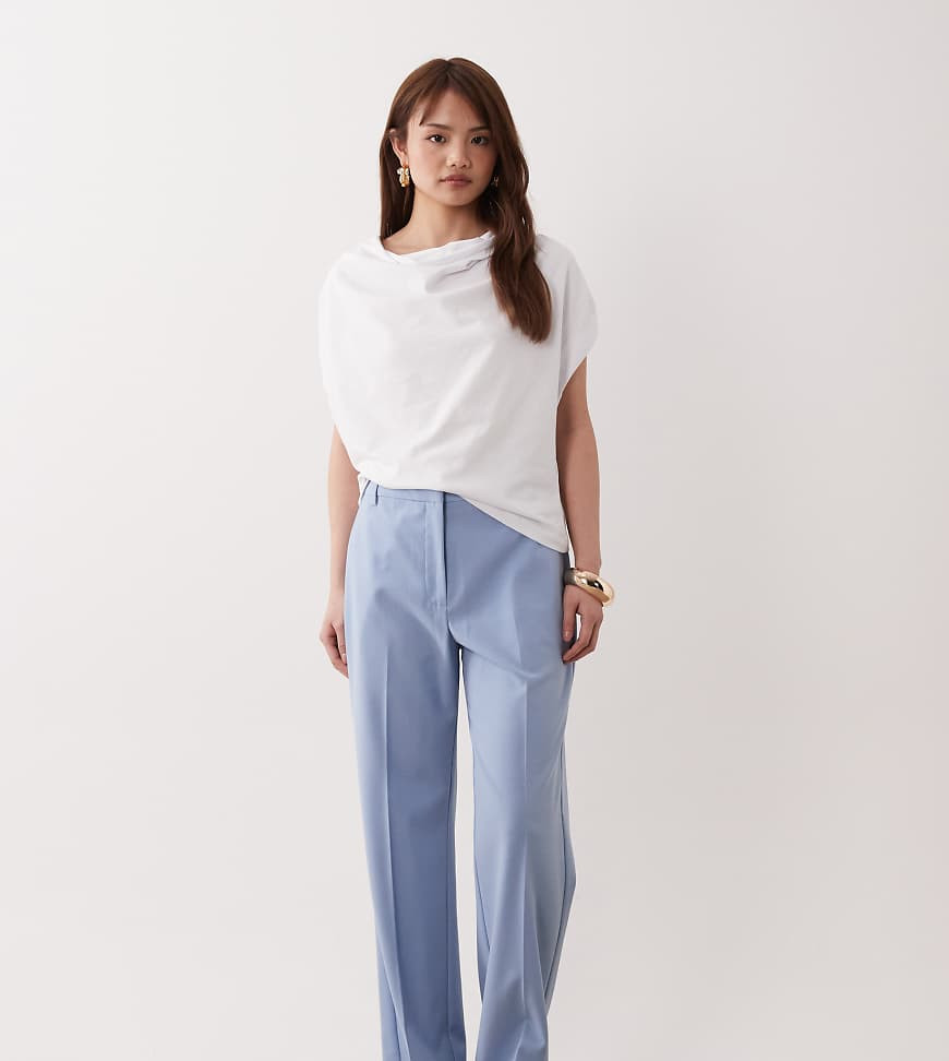 ASOS DESIGN Petite tailored slim straight trousers in soft blue | ASOS (Global)