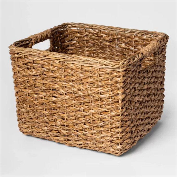 YBM Home Plastic Rattan Storage Box Basket Organizer for Bathroom, Large,  Brown 