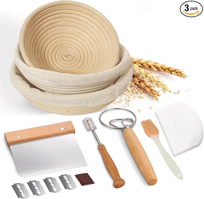 Banneton Bread Proofing Basket, Set 3 Size Sourdough Starter Kit, Sourdough Bread Baking Supplies... | Amazon (US)
