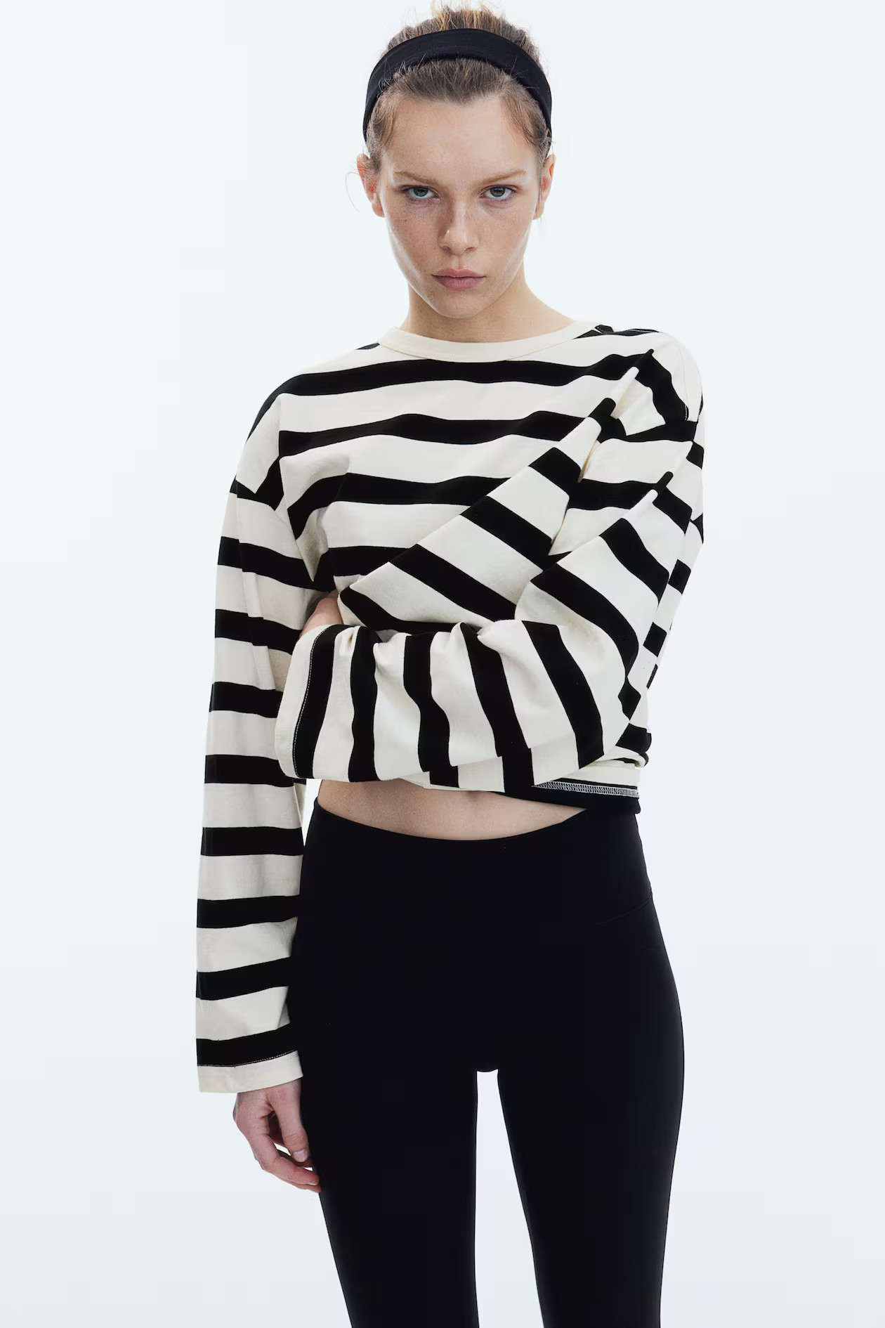 Cotton jersey top - Cream/Striped - Ladies | H&M GB | H&M (UK, MY, IN, SG, PH, TW, HK)