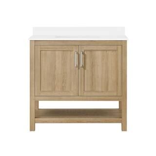 OVE Decors Vegas 36 in. W x 19 in. D x 34 in. H Single Sink Bath Vanity in White Oak with White E... | The Home Depot