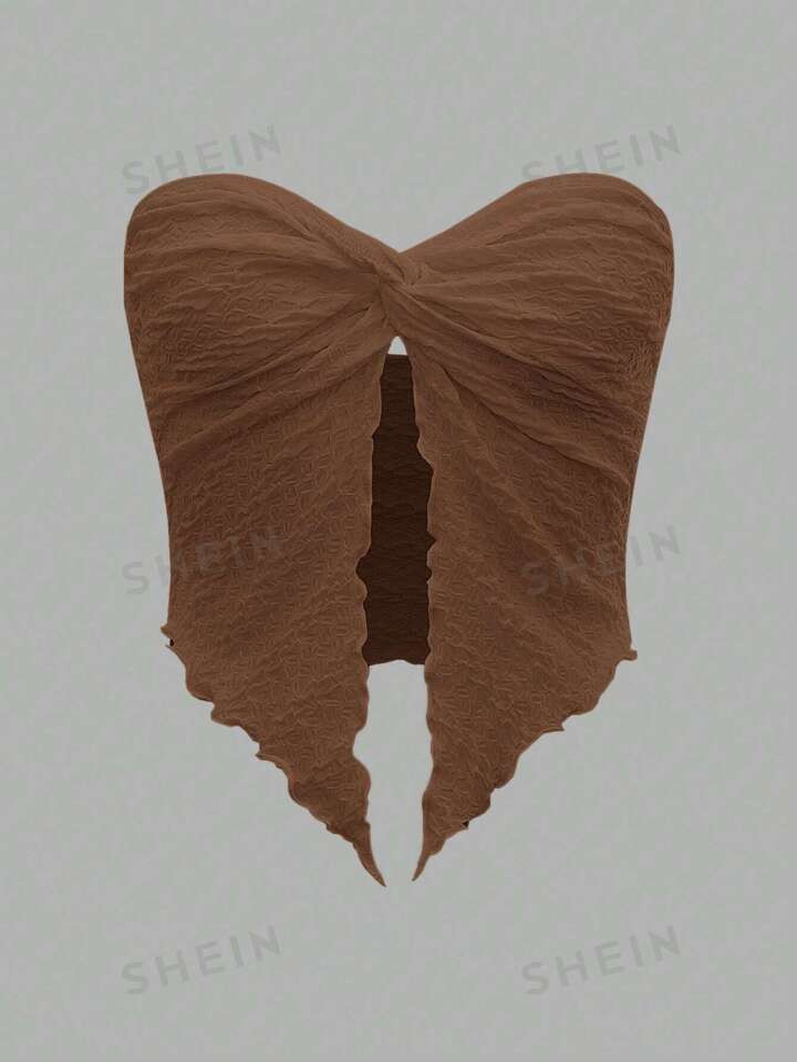 SHEIN ICON Twist Front Lettuce Trim Split Hem Tube Top | SHEIN