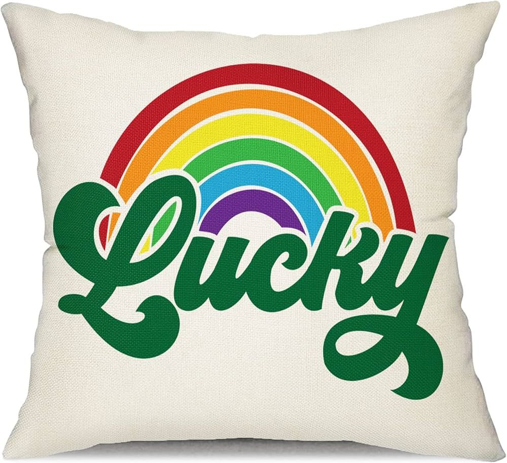 JXZYGMD St Patricks Day Pillow Covers 18x18 Rainbow Lucky Clover Shamrock Lumbar Pillow Cover Dec... | Amazon (US)