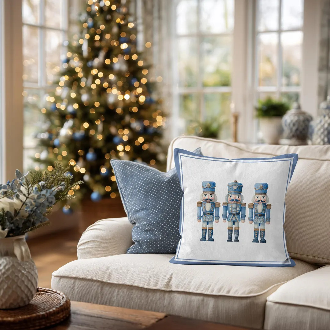 Nutcracker Christmas Pillow Blue Festive Holiday Throw Pillow Traditional Nostalgic Holiday Decor... | Etsy (US)