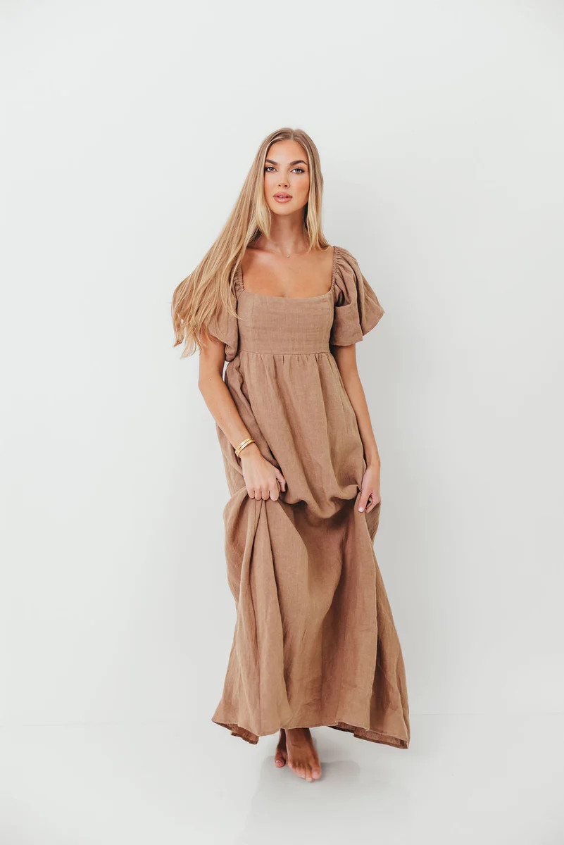 Candace Woven Linen Maxi Dress in Mocha - Bump Friendly *8/29 PRE-ORDE | Worth Collective