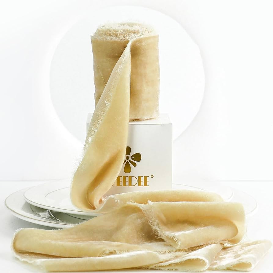 MEEDEE Beige Fringe 3 Inch Raw Edge Silk for Wreaths, Flower Bouquet, Photography, Dress Sash, Ba... | Amazon (US)