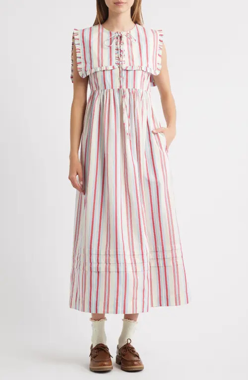 Damson Madder Josephine Stripe Organic Cotton Midi Dress in Ivory Multi at Nordstrom, Size 2 Us | Nordstrom