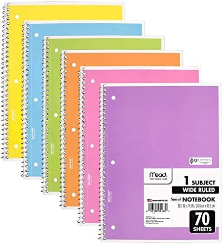 Mead Spiral Notebook, 6 Pack of 1-Subject Wide Ruled Spiral Bound Notebooks, Pastel Color Cute sc... | Amazon (US)