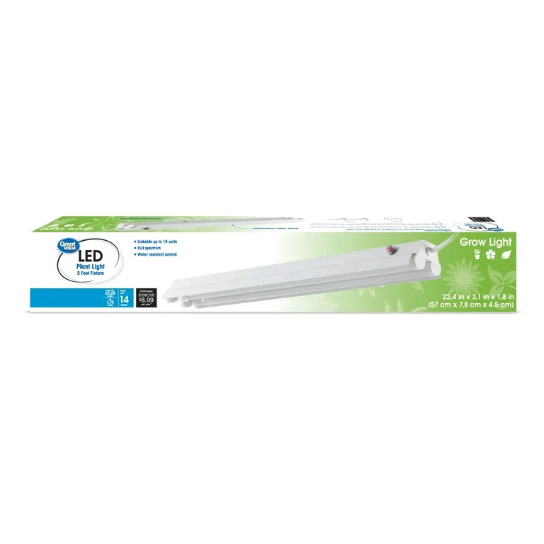 Great Value 2ft LED Grow Light, 14W Full Spectrum, Linkable with Integrated Outlet (Up to 10 unit... | Walmart (US)