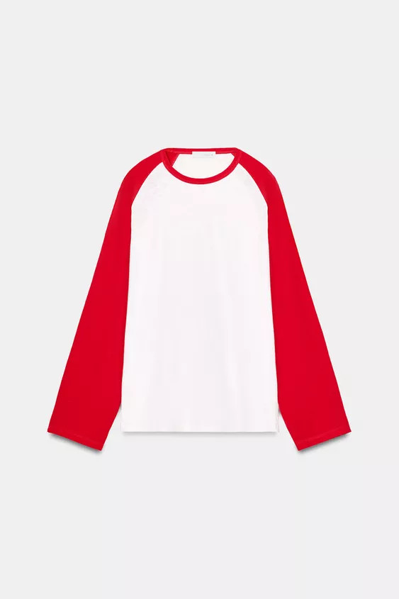 CONTRAST LONG SLEEVE T-SHIRT | Zara UK
