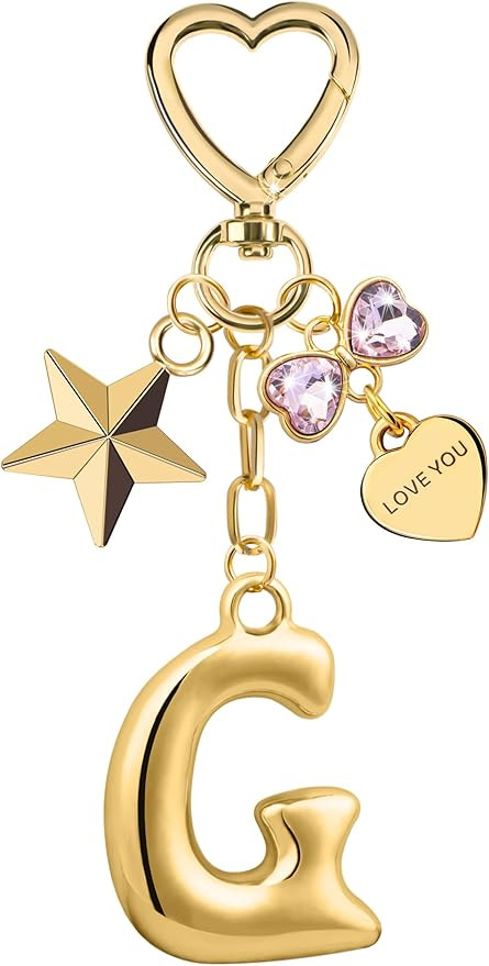 Suweibuke Cute Gold Initial Letter Keychain with Shining Pink Rhinestones, Charms for Key Handbag... | Amazon (US)