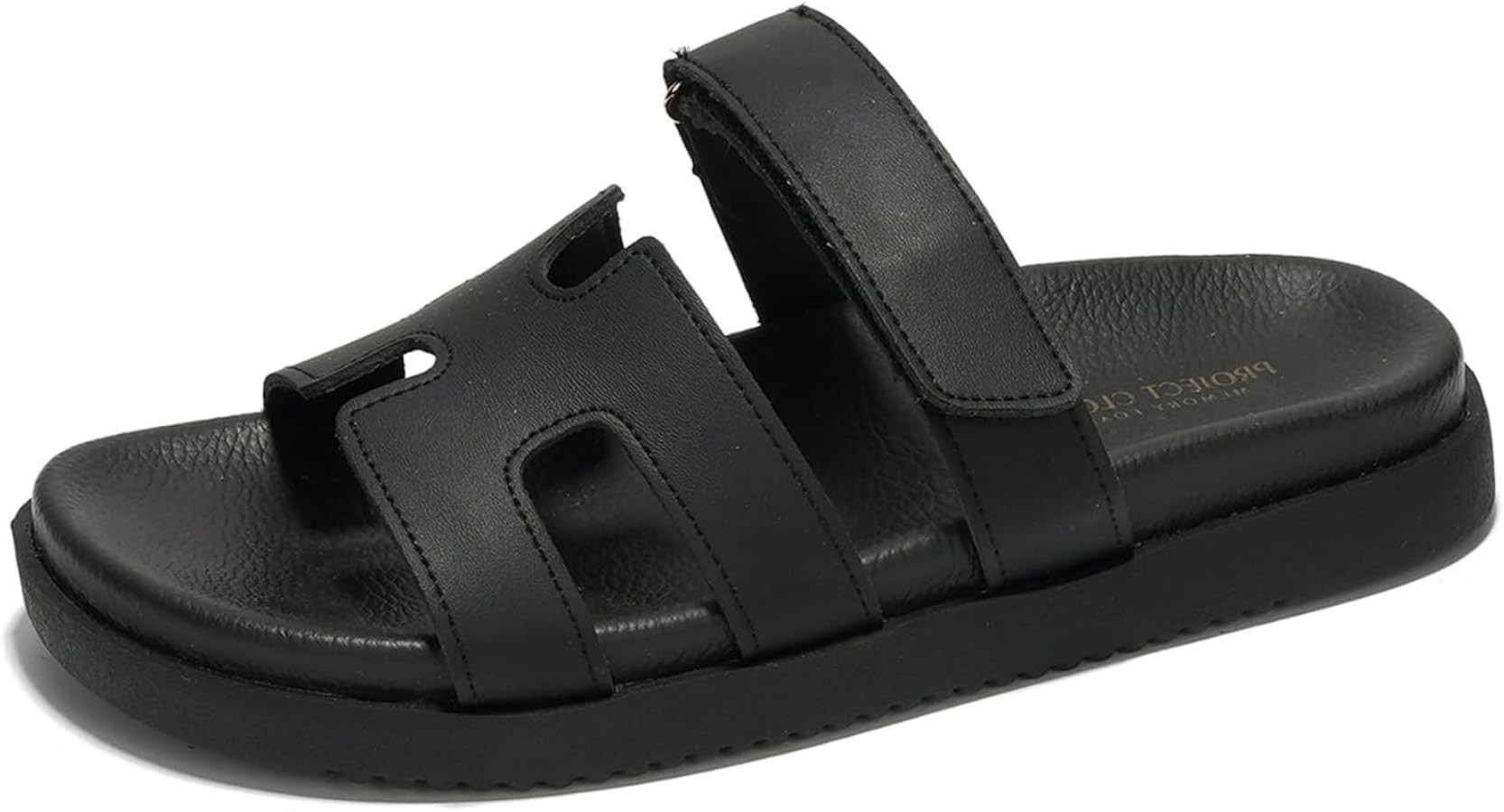 Leather Womens Sandals w/Strap Slip on Sandals Women Footwear w/Memory Foam - Womens Fashion Plat... | Amazon (US)