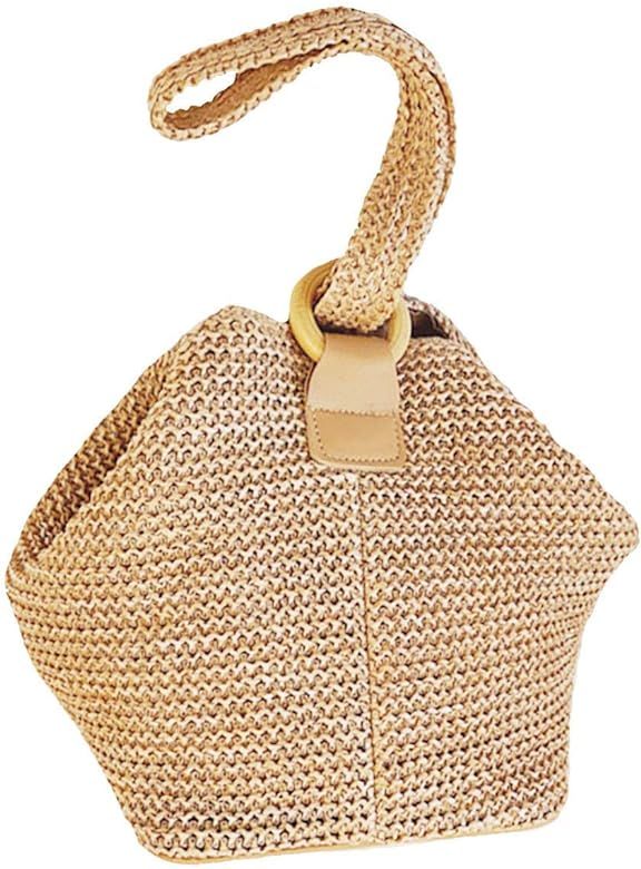 Women Top Handle Bag Straw Weave Circular Ring Bucket Bag | Amazon (US)