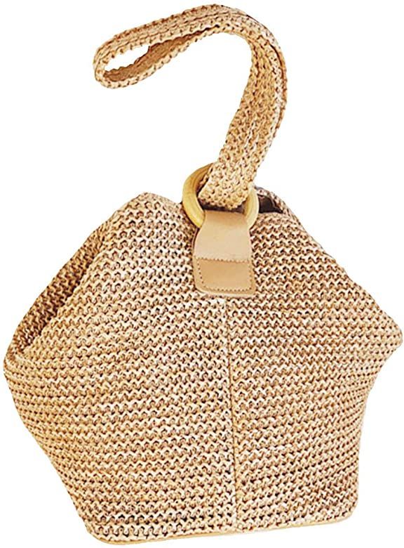 Women Top Handle Bag Straw Weave Circular Ring Bucket Bag | Amazon (US)