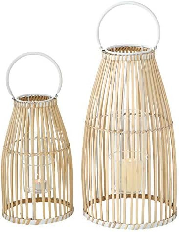 WHW Whole House Worlds Key West Bamboo Hurricane Lanterns, Set of 2, White Metal Frame, Loop Hand... | Amazon (US)