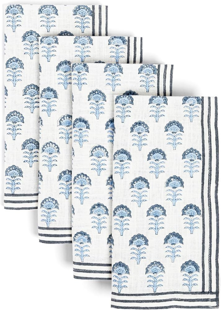 over&back Hand-Blocked Printed Cotton Cloth Napkins - Washable Napkins Set for Mixing, Matching, ... | Amazon (US)