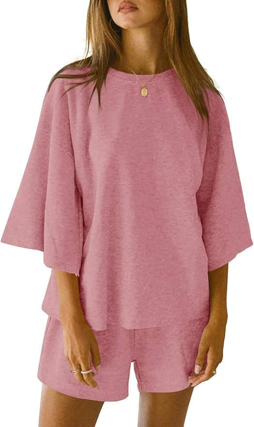 Tankaneo Womens Pajama Sets 3/4 Sleeve Oversized Tops and Elastic Waist Shorts Lounge Sets Lounge... | Amazon (US)