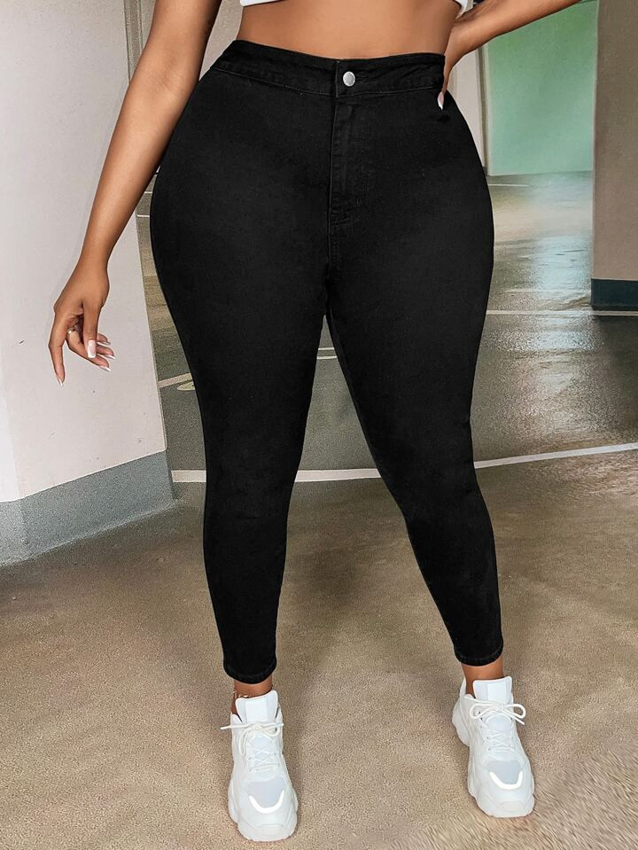 SHEIN SXY Plus Solid Skinny Jeans | SHEIN