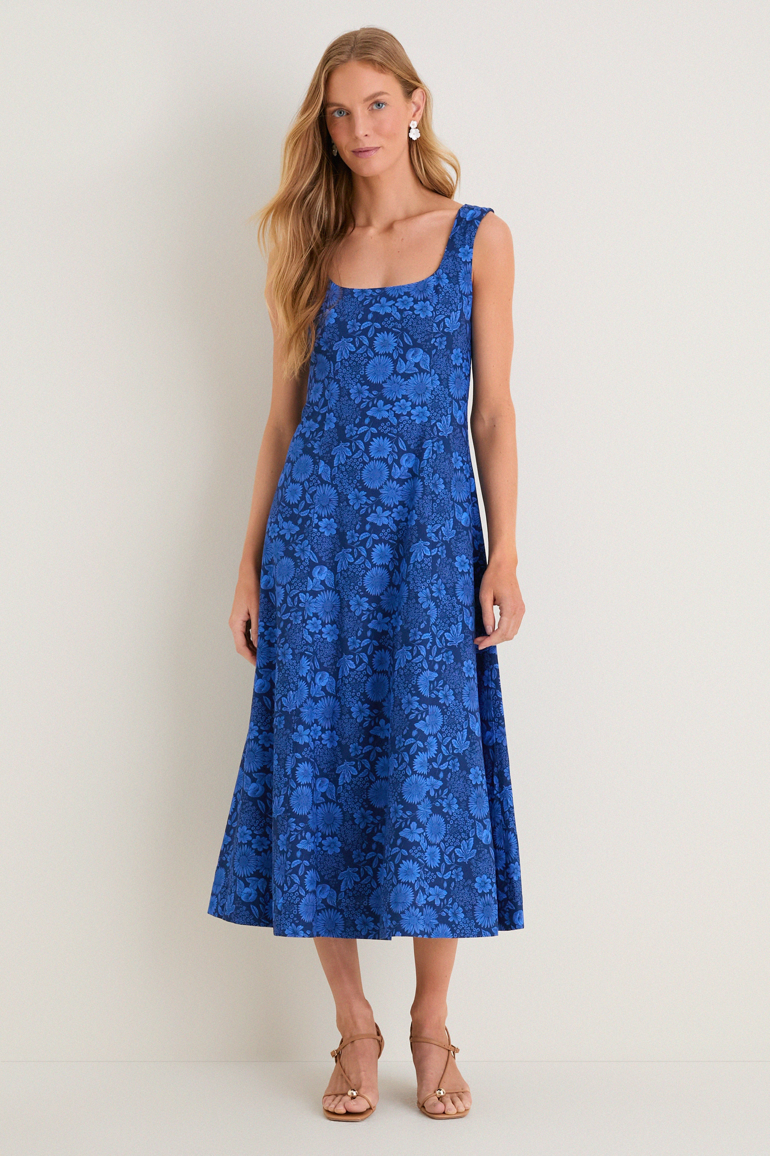 Cobalt Blue Dahlia Floral Catie Dress | Tuckernuck (US)