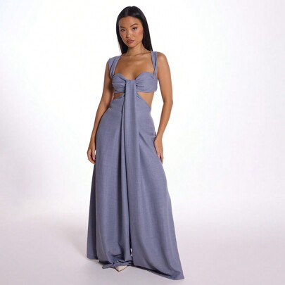 Ruched Bust Extreme Wide Leg Jumpsuit | SHEIN