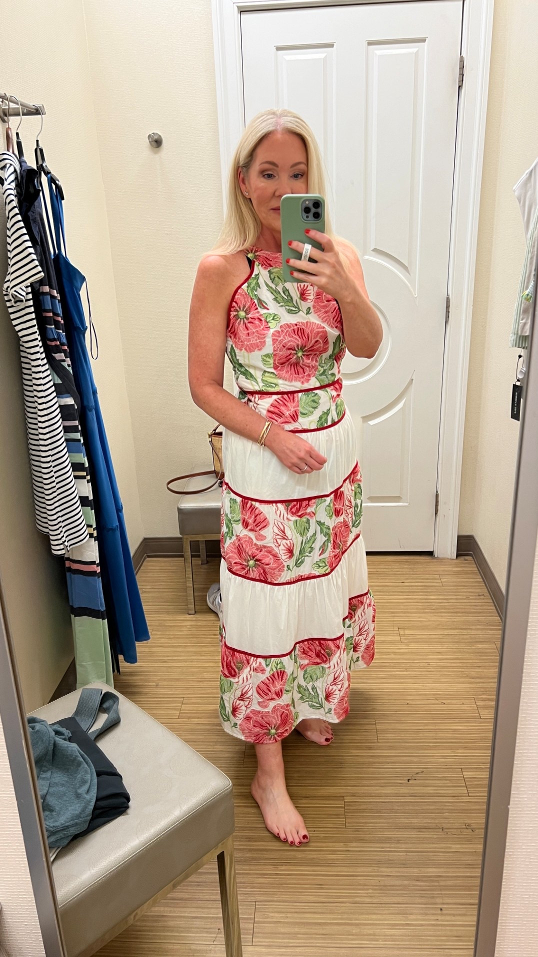 Halter neck cotton midi dress. 
Runs small. Wearing size 6


#LTKOver40 #LTKFindsUnder100 #LTKSaleAlert