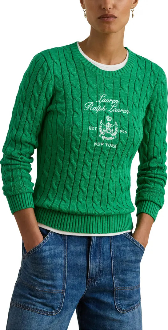 Embroidered Crest Cable Sweater | Nordstrom