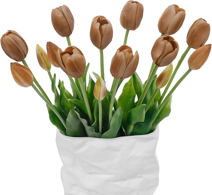 15 Pcs Coffee Artificial Flowers Tulips Real Touch Latex Plastic Soft Faux Bouquets for Party, We... | Amazon (US)